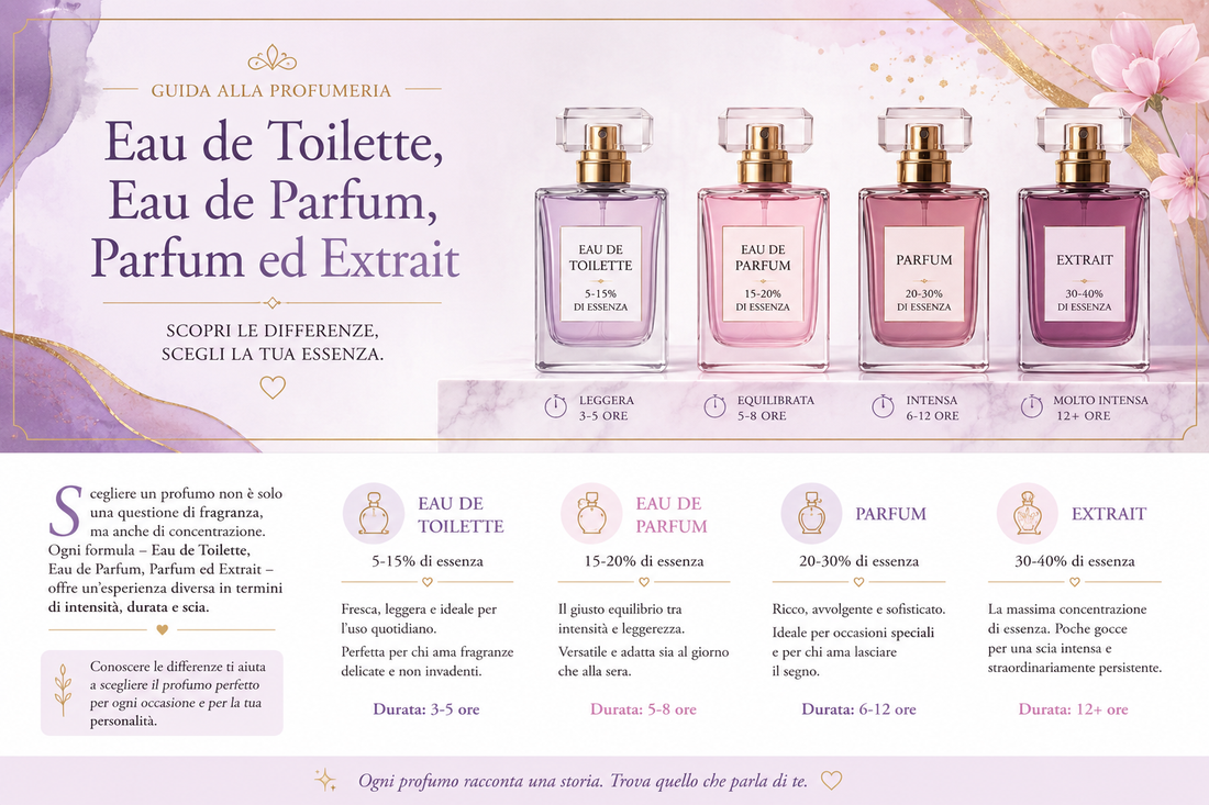 Eau de Toilette, Eau de Parfum, Parfum o Extrait: quali sono le differenze?